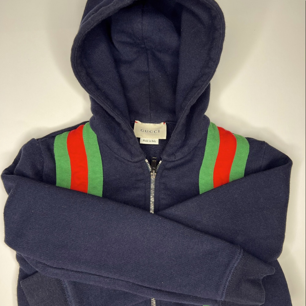 GUCCI Kids' Zip-up Cotton Sweatshirt Hoodie Navy